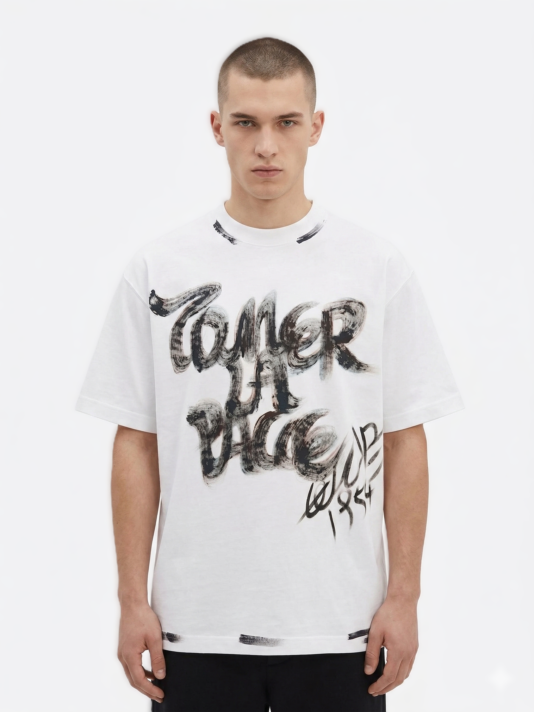 Brushstroke Art Crewneck T-Shirt – White